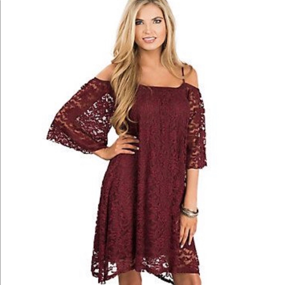 NWT Jody women's burgundy bell sleeve dress.